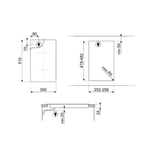 SMEG pliidiplaat SI2321D 2 x induktsioon, 30cm, must, lõigatud serv