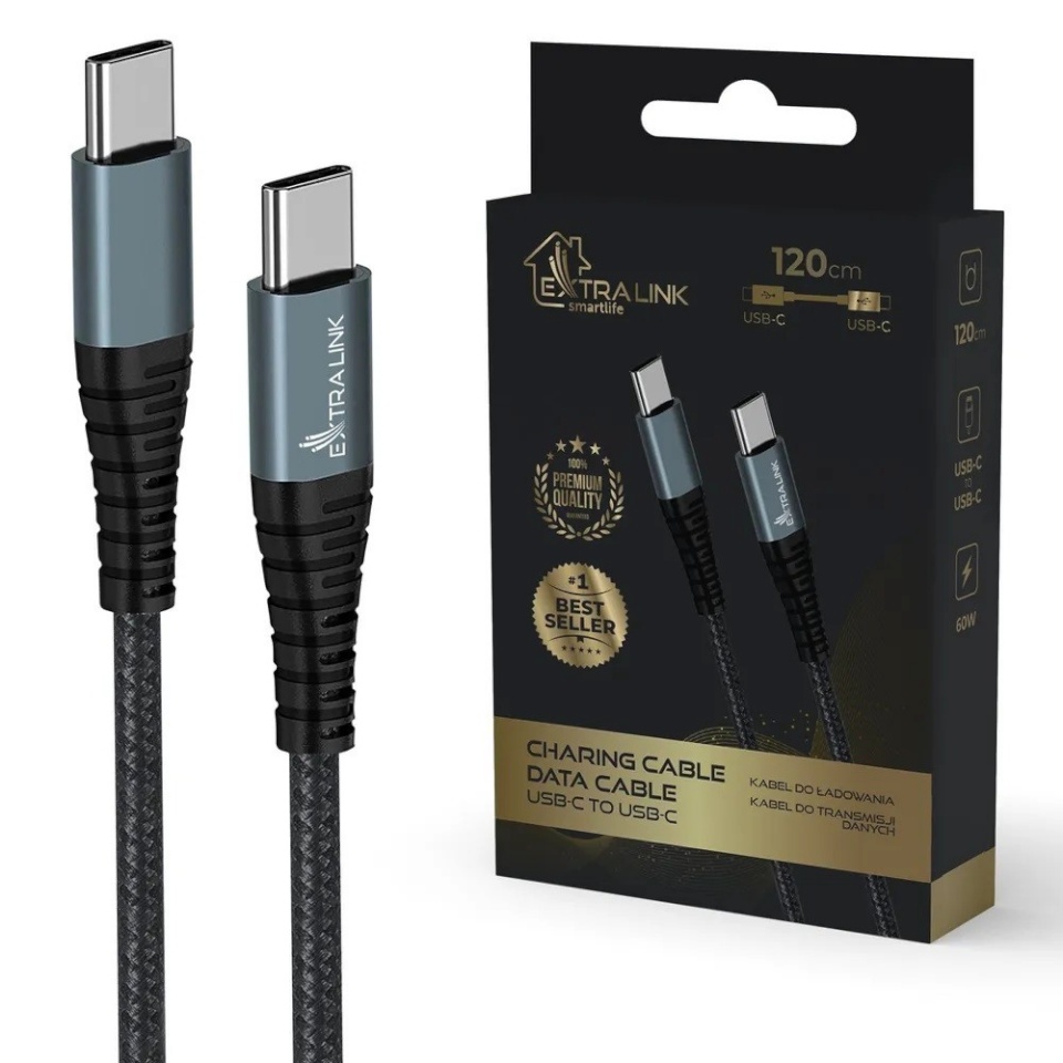 Extralink kaabel Cable USB-C to USB-C Smart Life 1.2m must