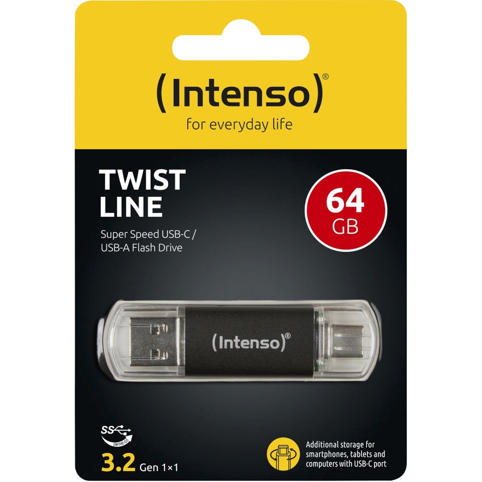 Intenso mälupulk USB-Stick Twist Line 64GB 3.2 GEN 1x1 USB-C=>USB-A Retail