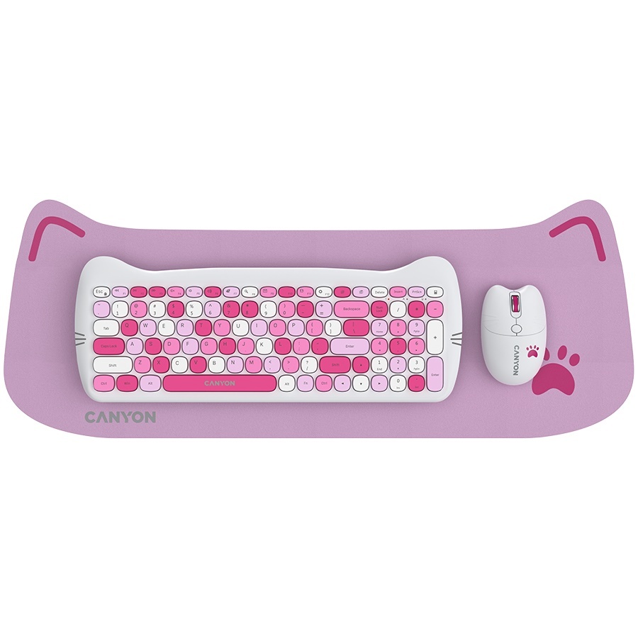Canyon klaviatuur HSET-W6 +Mouse Kitty Edition AAA+АА Wireless Pink