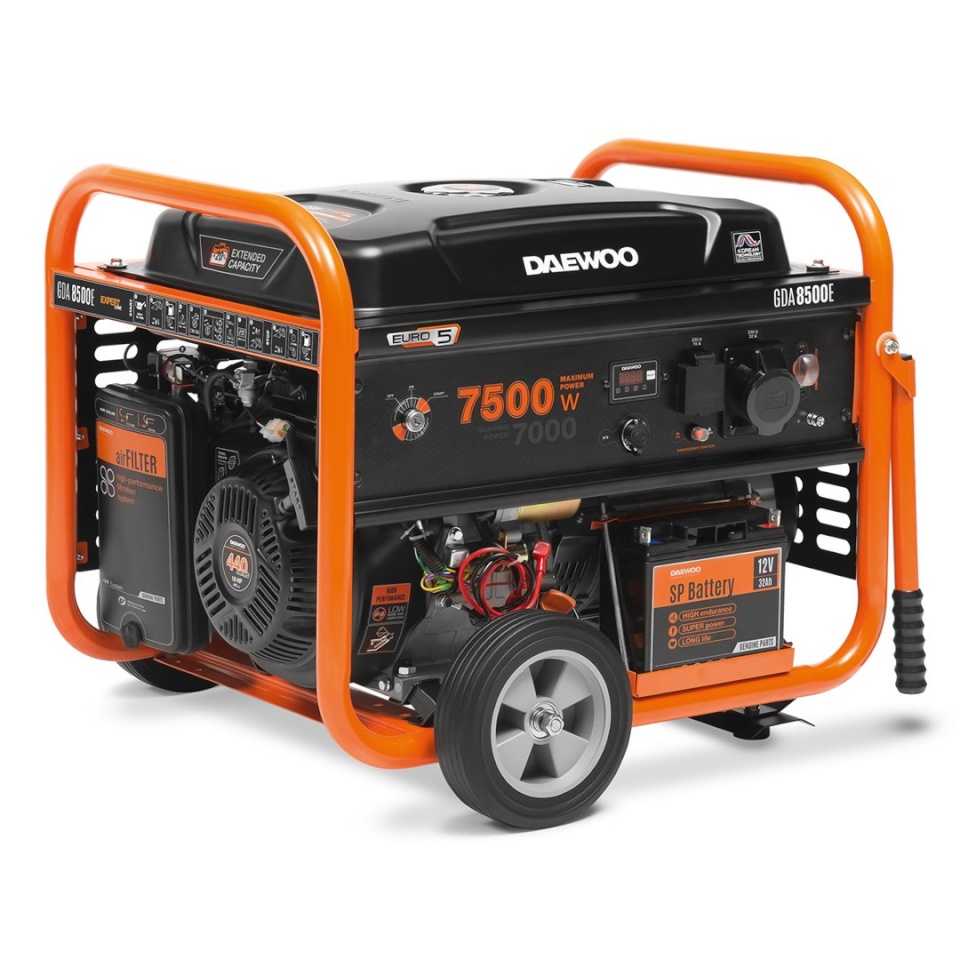 Daewoo generaator GDA 8500E Engine-Generator 7000 W 30 L Petrol must, oranž