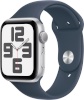 Apple Watch SE (2023) GPS 44mm Silver Aluminum Case with Storm Blue Sport Band, M/L