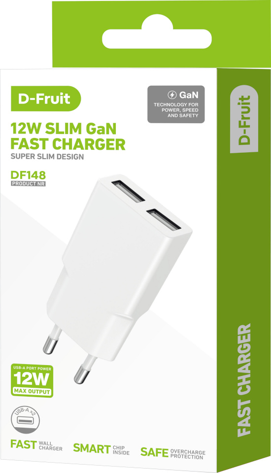 D-Fruit laadija 12W 2xUSB-A DF148