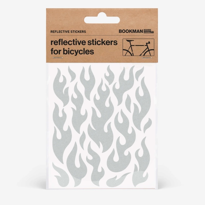 Bookman Helkurkleepsud jalgrattale Reflective Stickers for Bicycles, White Flames