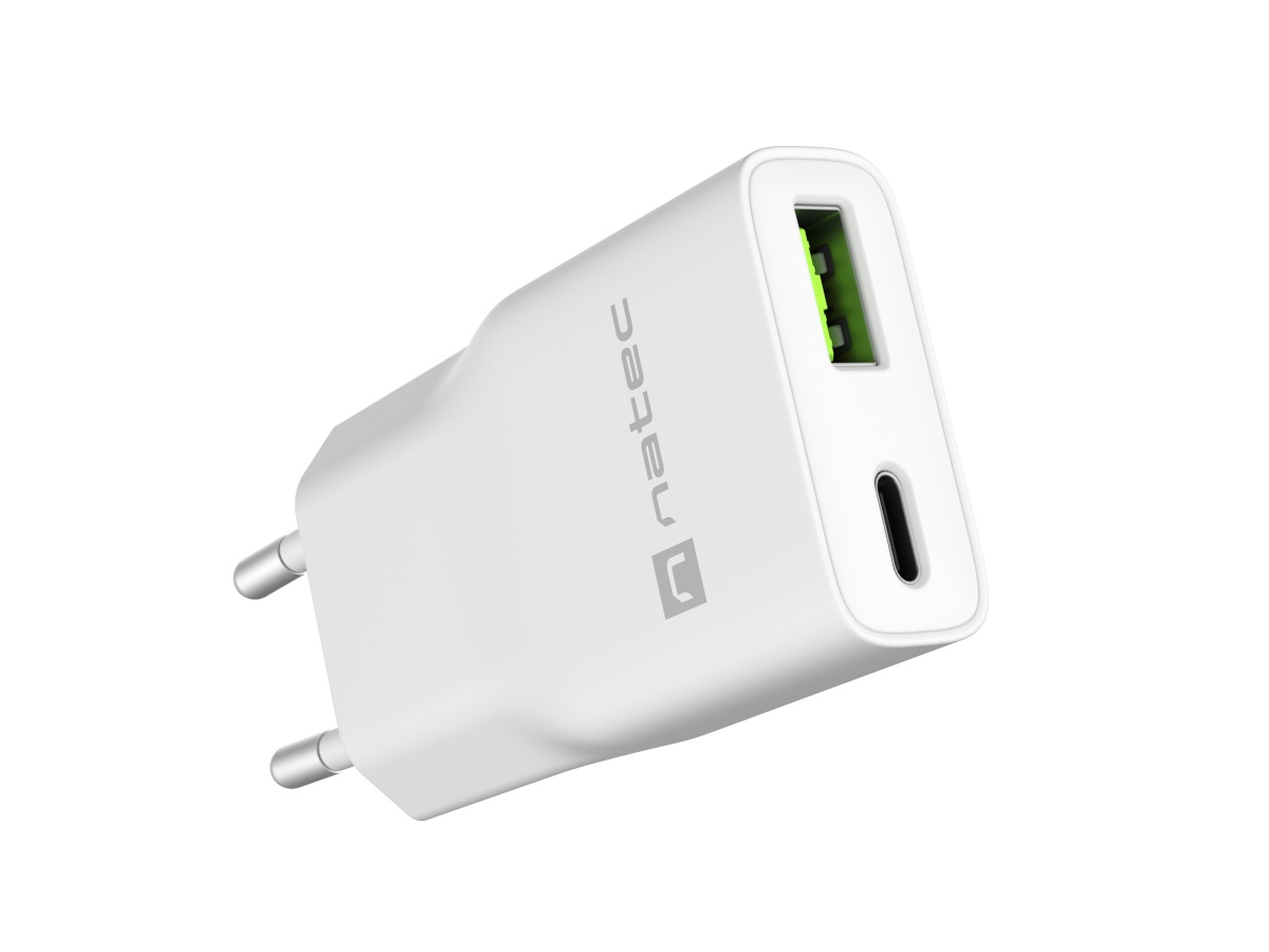Natec Ribera USB Charger Gan Slim USB 1X USB-A + 1X USB-C 20W | NUC-2376