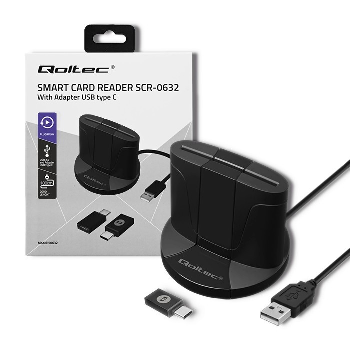 Qoltec mälukaardilugeja Intelligent ID chip Card Reader SCR 0632, USB