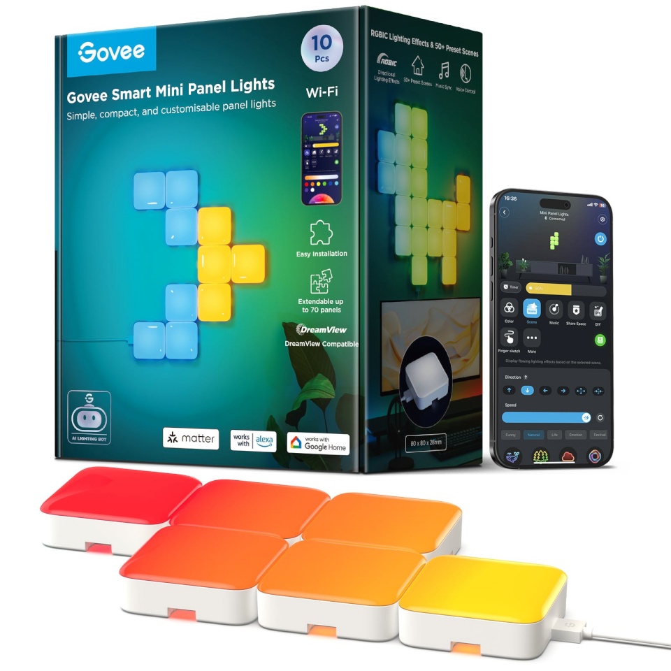 Govee LED paneelid A6069003 Smart Mini Panel Lights Extension Panels, 6tk