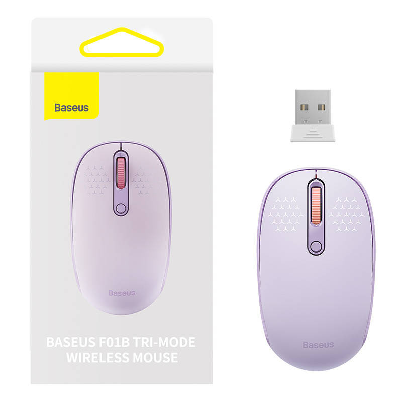 Baseus kaitseklaas Wireless mouse F01B Tri-mode 2.4G BT 5.0 1600 DPI lilla