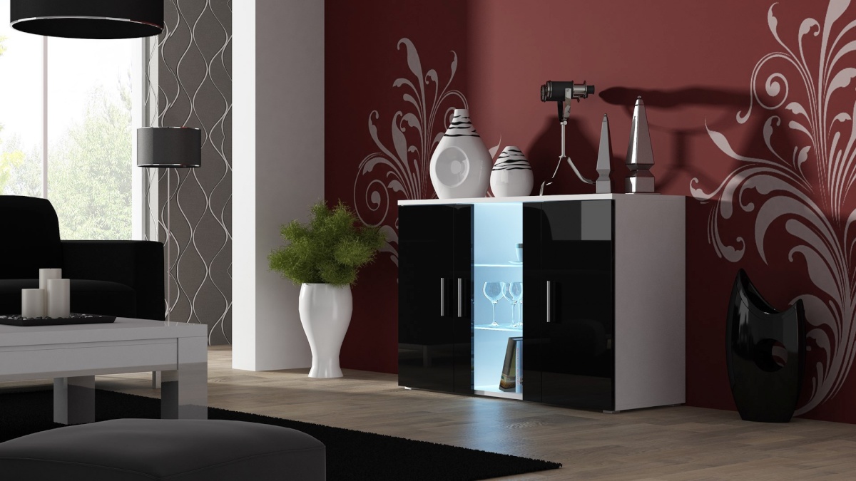 Cama Meble puhvetkapp Sideboard 120cm SOHO S7 valge/must läikega