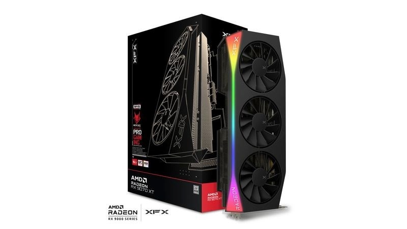 XFX videokaart Radeon RX 9070 XT OC Mercury RGB (must, RDNA4, GDDR6, 3x DisplayPort, 1x HDMI 2.1)