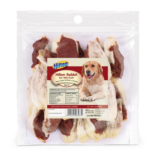 Hilton maius koerale Rabbit Ear with Duck, 500g