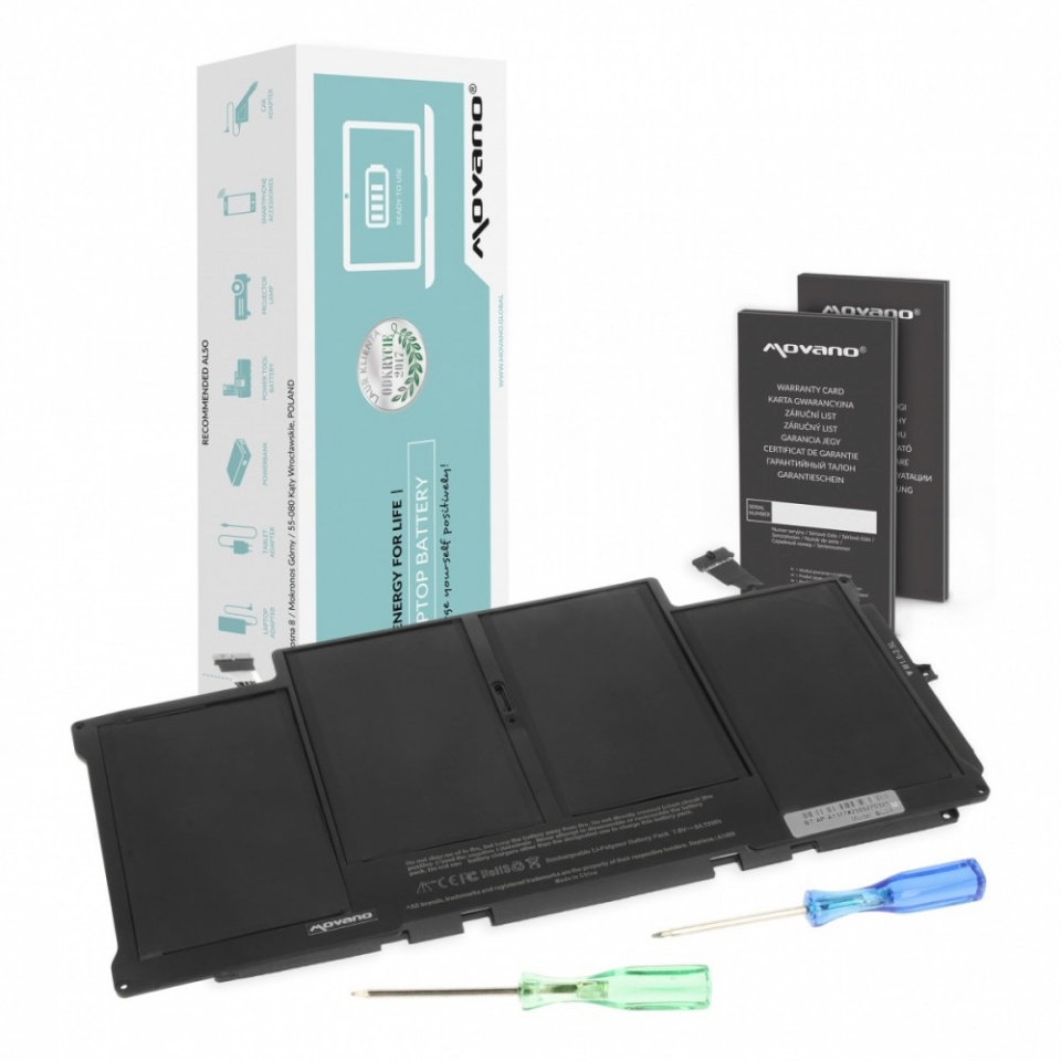 Movano sülearvuti aku A1377 for Apple MacBook Air 13 A1496 A1405 - 7200 mAh (54.72 Wh)
