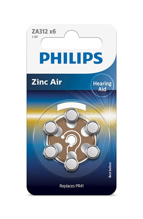 Philips patarei ZA312 1.4 V 6 tk Zinc Air (PR41)