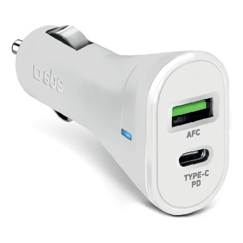 SBS autolaadija Car Charger USB 2.1A Type-C 20W valge