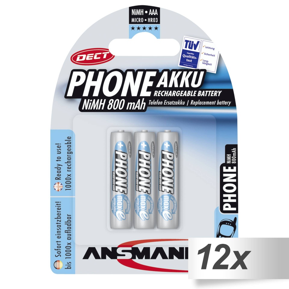 Ansmann akud 12x3 maxE NiMH Micro AAA 800mAh DECT PHONE