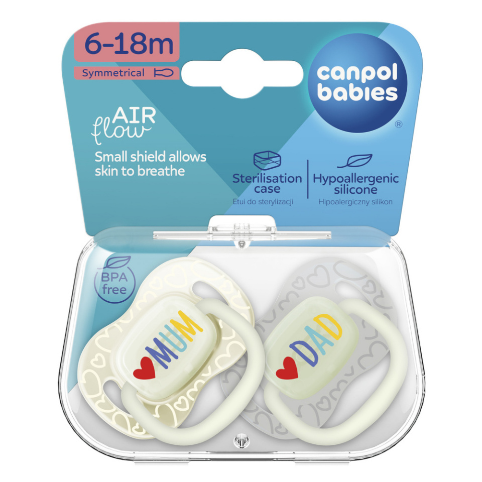 Canpol BABIES sümmeetriline silikoonist lutt LoveMum&Dad, 6-18m, 2 tk., 34/940