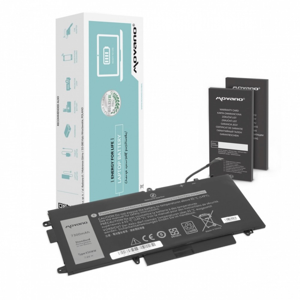 Movano sülearvuti aku K5XWW for Dell Latitude 5289 7390 2-in-1 - 7300 mAh (55 Wh)