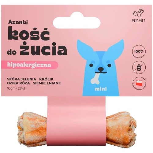 Brit maius koerale AZANKI Hypoallergenic Bone Made Of Deer Skin with Rabbit and Flaxseed MINI, 10cm