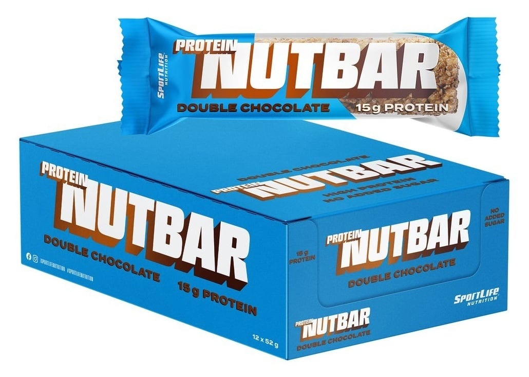 SportLife valgubatoon Protein Nutbar topeltšokolaadimaitseline, 52 g, 12 tk pakis
