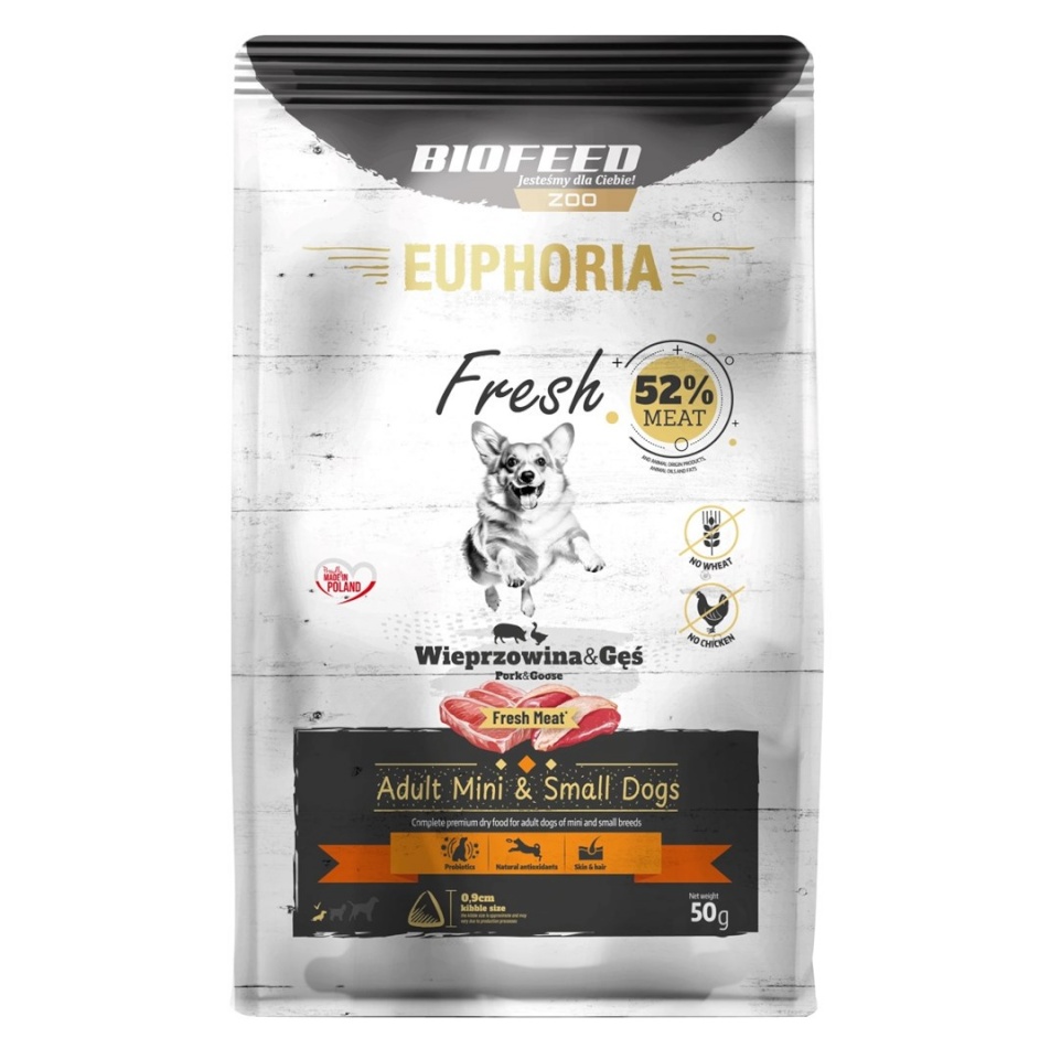 Biofeed kuivtoit koerale EUPHORIA Fresh Adult Pork with Goose XS/S, 50g