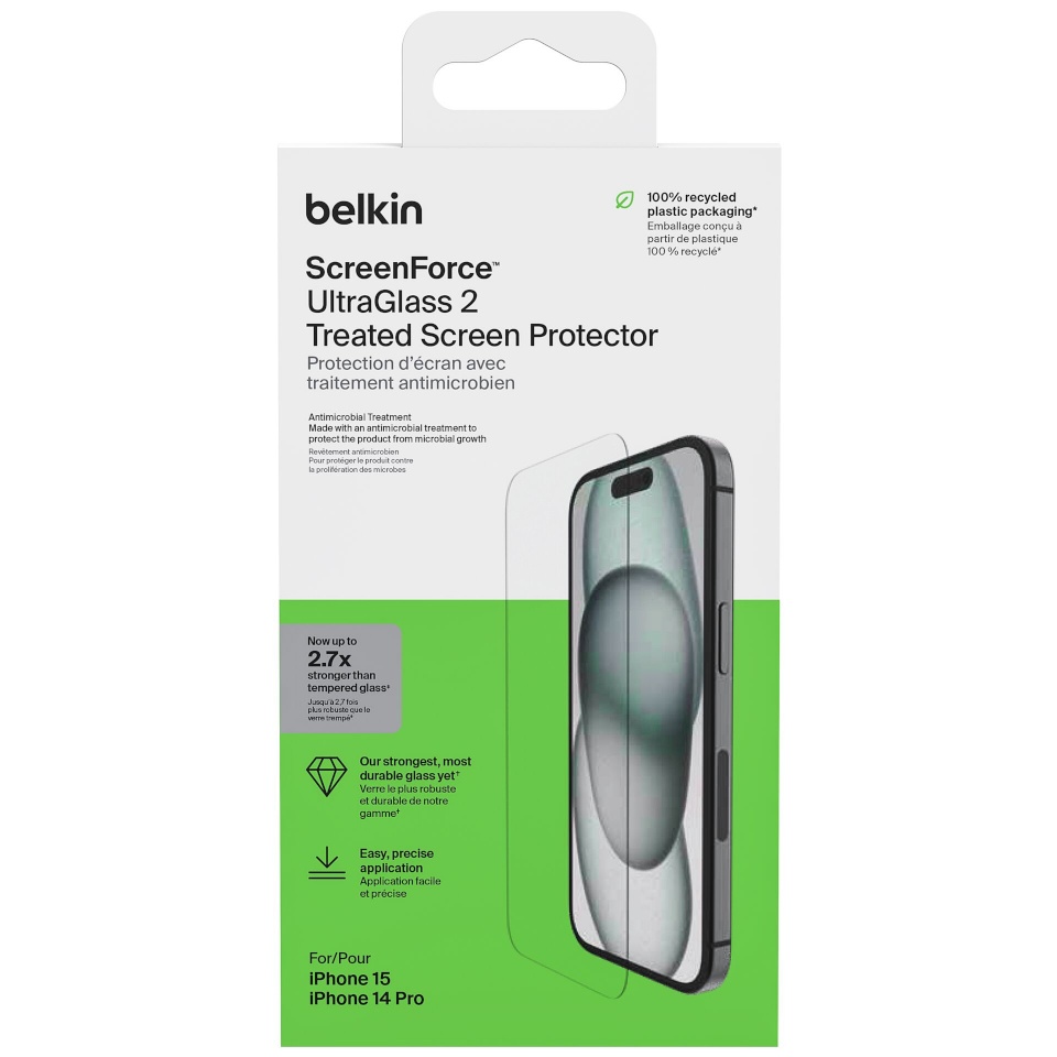 Belkin ekraani kaitsekile Screenforce UltraGlass2 antiba.iPhone 15/14Pro OVA131zz