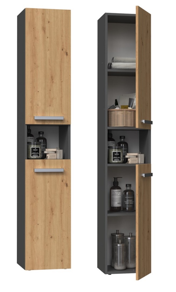 Top E Shop vannitoakapp NEL I ANT/ART bathroom storage cabinet Graphite, Oak
