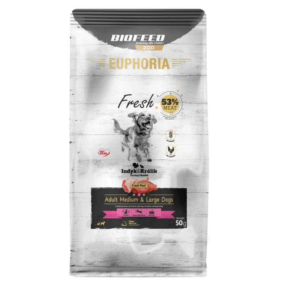 Biofeed kuivtoit koerale Euphoria Fresh Adult Turkey with Rabbit M/L, 50g