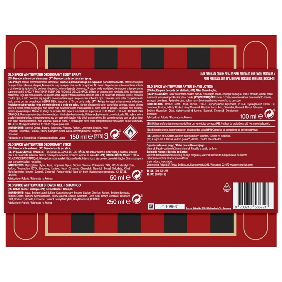 Old Spice dušigeel WHITEWATER 4 Tükid, osad