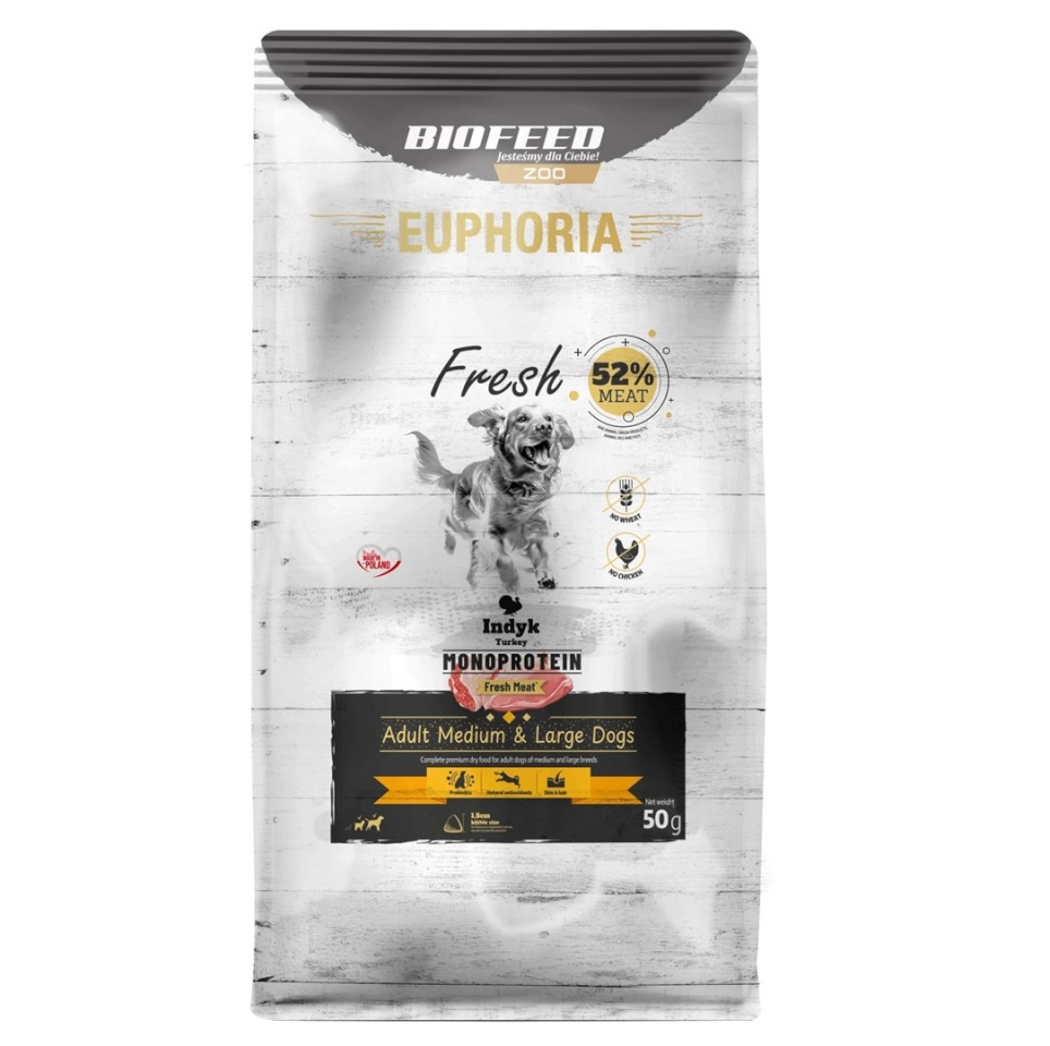Biofeed kuivtoit koerale EUPHORIA Fresh Adult Monoprotein Turkey M/L, 50g