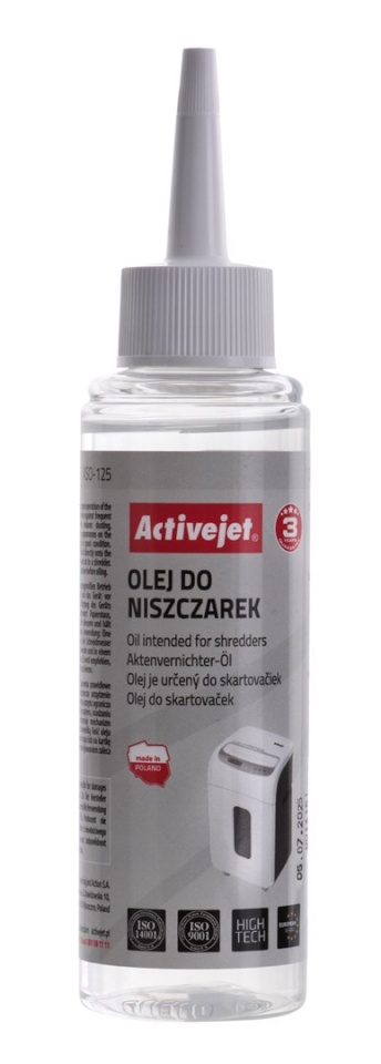 Activejet õli paberipurustajale ASO-125 Shredder Oil 125 ml