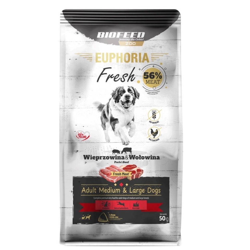 Biofeed kuivtoit koerale EUPHORIA Fresh Adult Pork with Beef M/L, 50g