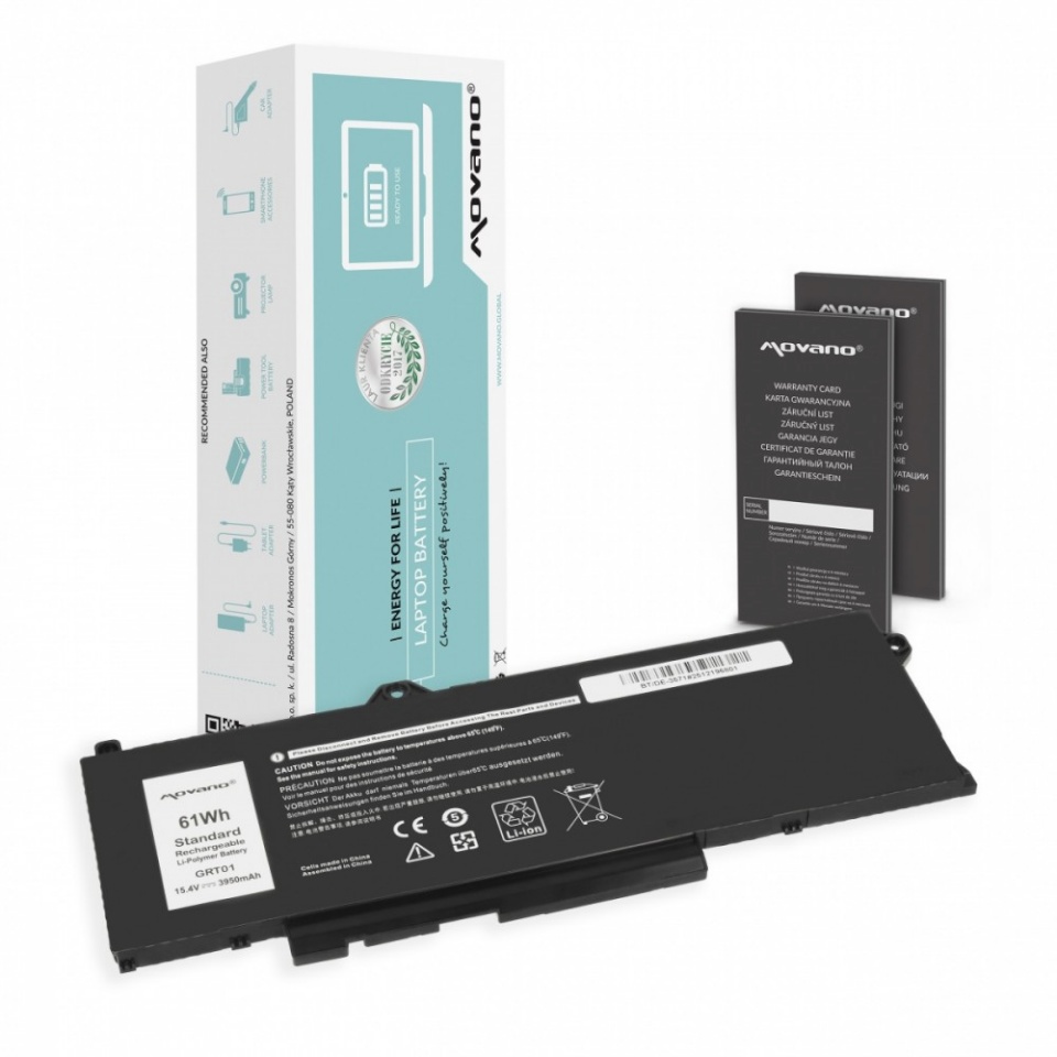 Movano sülearvuti aku GRT01 for Dell Latitude 5421 5521 5531 Precision 3470 3561 3571 3581 - 3950 mAh (61 Wh)