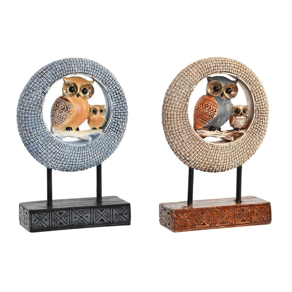 DKD Home Decor dekoratiivkuju 16,5x6x25,5cm beež Öökull sinine Boho 2tk