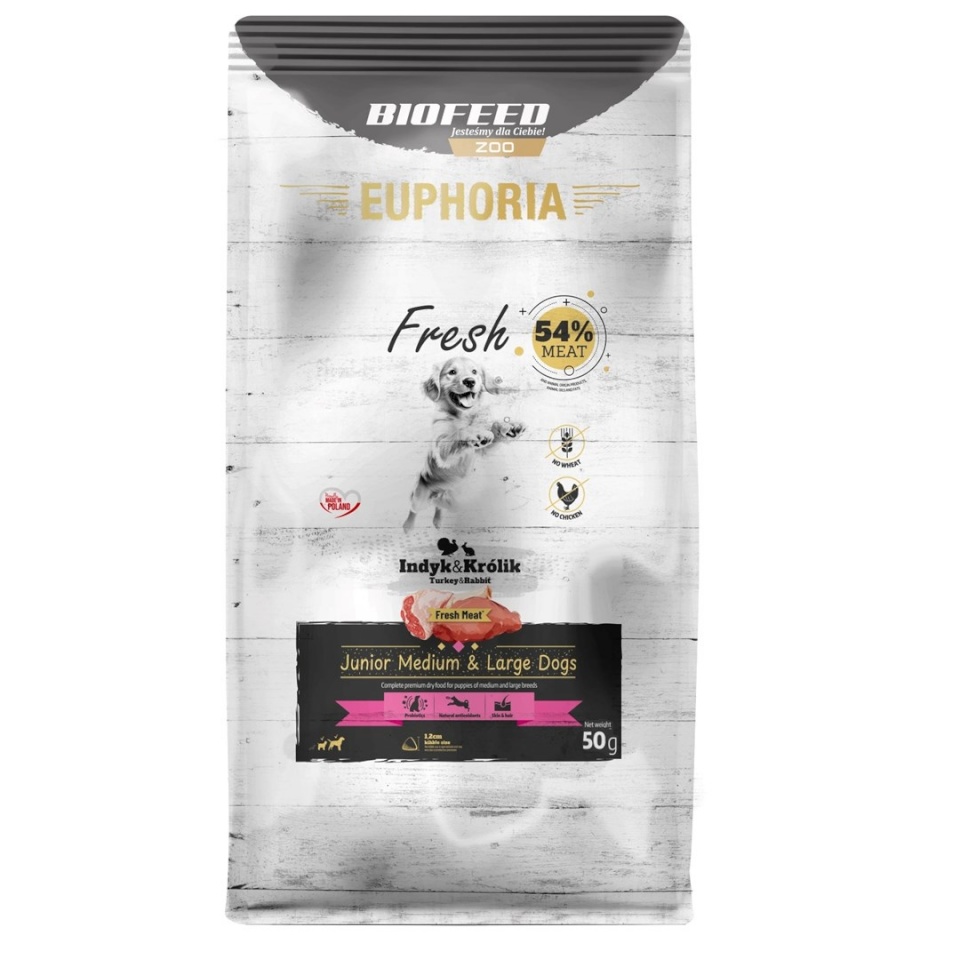 Biofeed kuivtoit koerale EUPHORIA Fresh Junior Turkey with Rabbit M/L, 50g