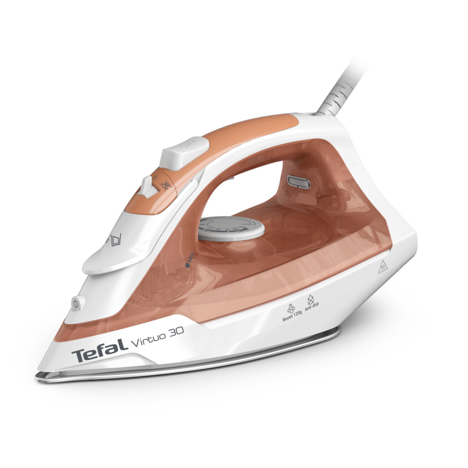 Tefal triikraud Virtuo 30 FV2C40E0 Dry & Steam Ceramic soleplate 2000W Peach, valge
