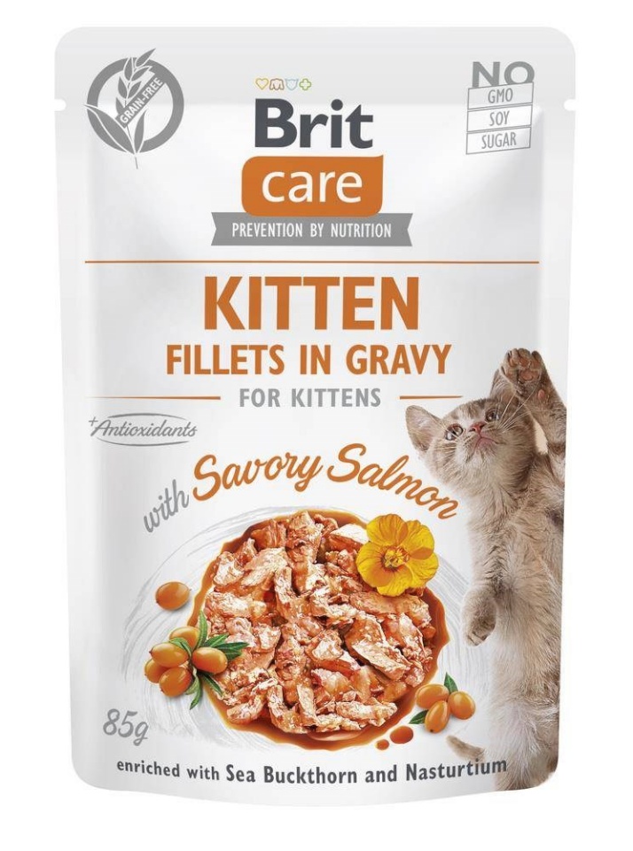 Brit kassitoit Care Cat Kitten Savory Salmon Pouch, 85g