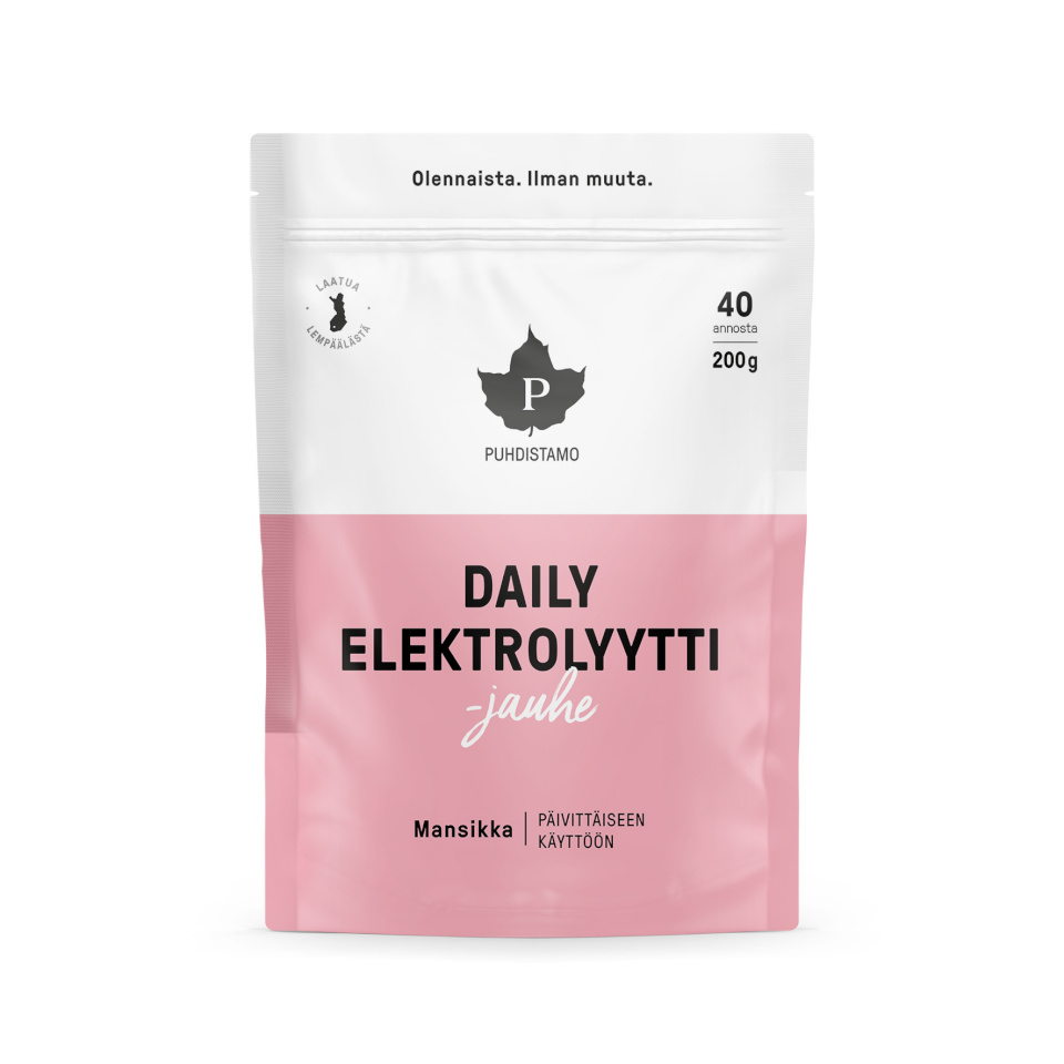 Puhdistamo toidulisand Daily Electrolyte Powder, Strawberry, 200g