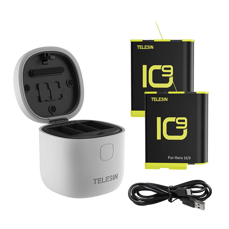 Telesin Allin box waterproof three-channel charger + 2 batteries for GoPro Hero 12 / Hero 11 / Hero 10 / Hero 9 (GP-BTR-905-GY-B)