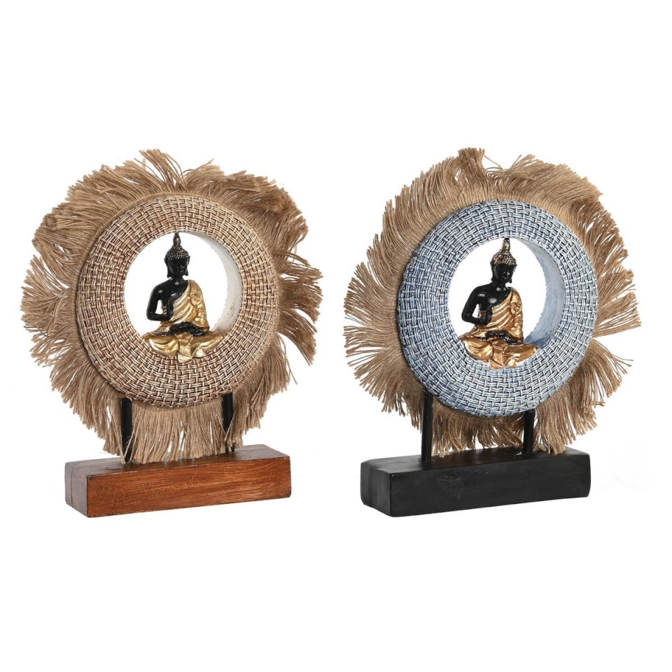 DKD Home Decor dekoratiivkuju 19x6x25cm beež sinine Buddha Idamaine 2tk
