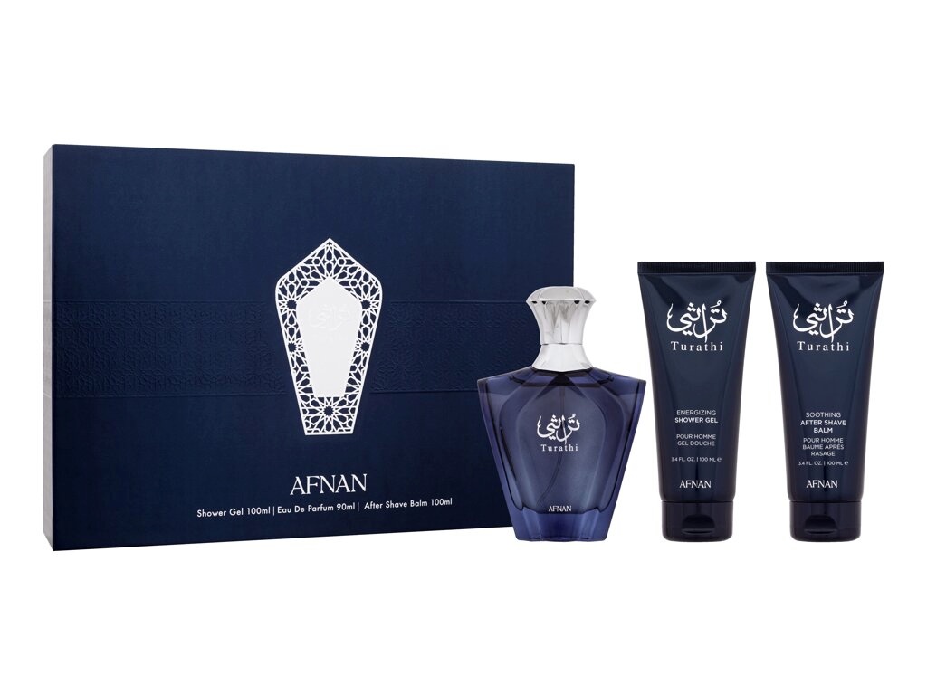 Afnan komplekt Turathi Blue 90ml + Shower Gel 100ml + Aftershave Balm 100ml, meestele