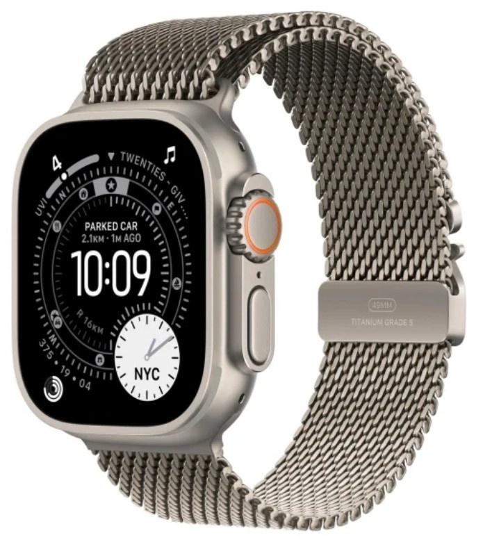 Apple Watch Ultra 3 GPS + Cellular 49mm Natural Titanium Case with Natural Titanium Milanese Loop, Small