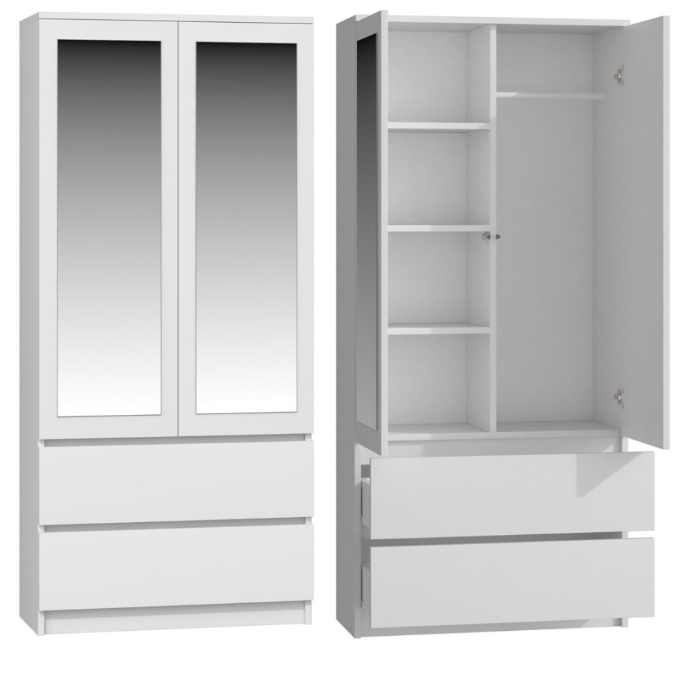Top E Shop riidekapp SS-90 BIEL LUSTRO bedroom wardrobe/closet 5 shelves 2 doors valge