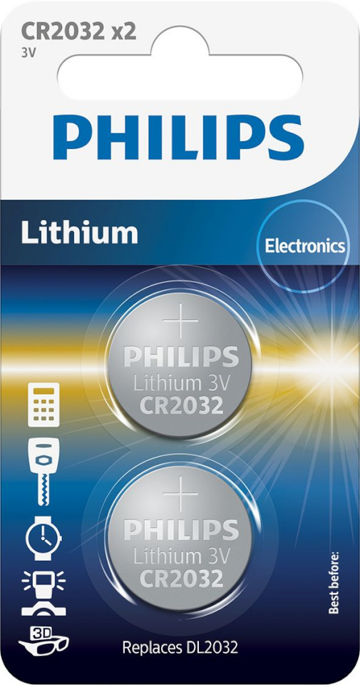 Philips patarei CR2032 Lithium Battery, 3V, 2tk