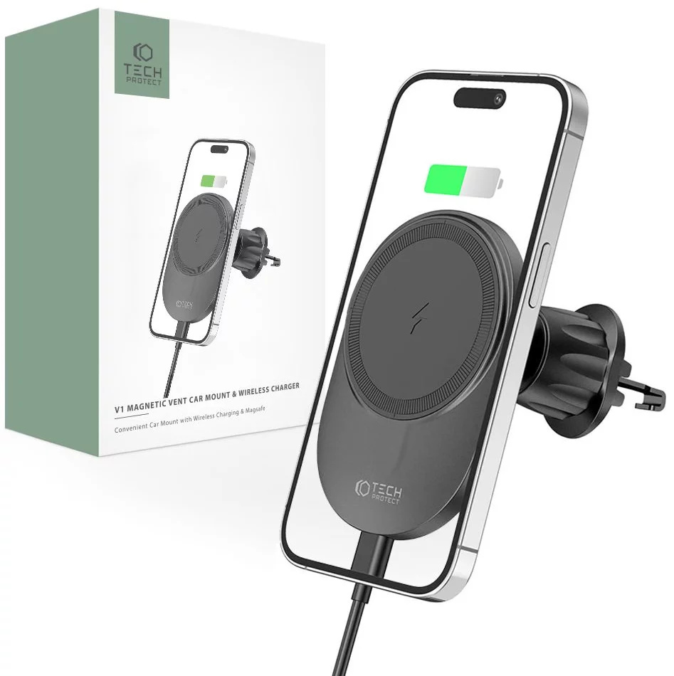 Tech-Protect juhtmevaba laadija MM15W-V1 Magnetic MagSafe Vent Car Mount Wireless Charger, 15W, must