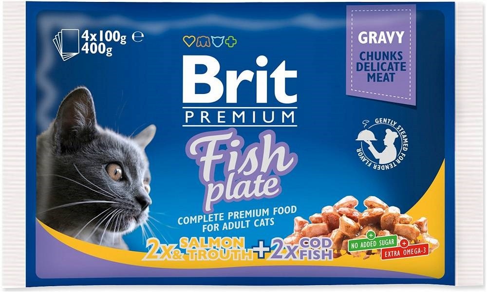 Brit kassitoit Premium Cat Fish Plate, 4x100g