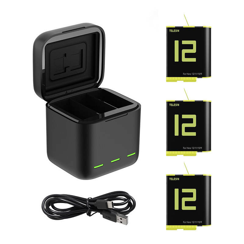 Telesin Box three-channel charger + 3 batteries for GoPro Hero 12 / 11 / 10 / 9 (GP-BNC-902-B)
