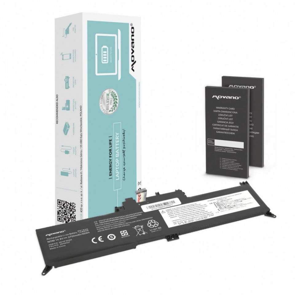 Movano sülearvuti aku 00HW027 01AV434 for Lenovo ThinkPad Yoga 260 370 X380 - 2700 mAh (40 Wh)