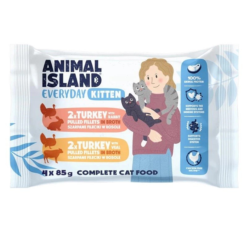Animal Island kassitoit Everyday Kitten Turkey with Rabbit, Turkey with Veal Box, 4x85g