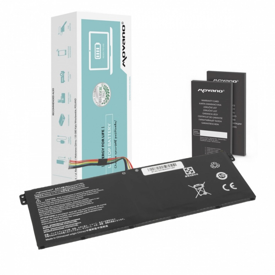 Movano sülearvuti aku AC14B13J AC14B18J for Acer Aspire ES1 V3 - 3600 mAh (41 Wh)