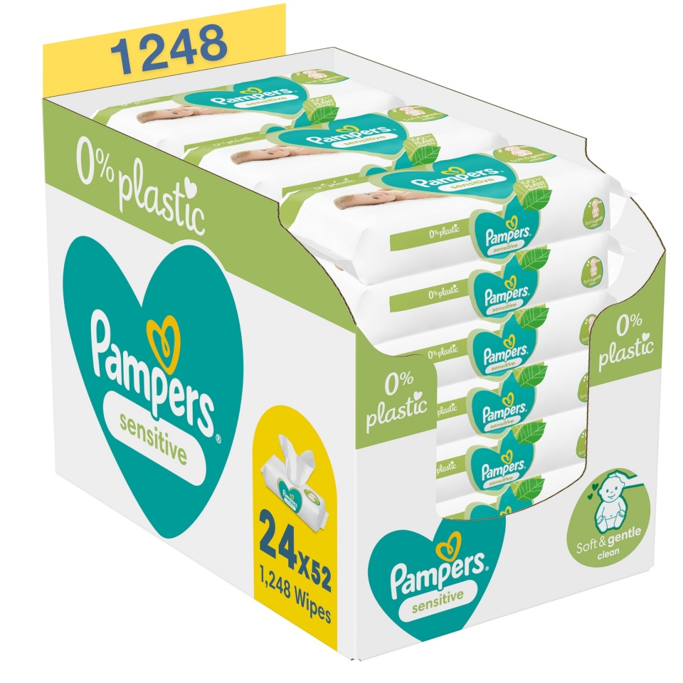 Pampers salvrätid Sensitive Plastic Free niisked beebisalvrätid, 24 pakki, 1248 salvrätti